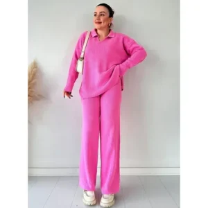 V-Neck Casual Slit Knitted Two-Piece Set